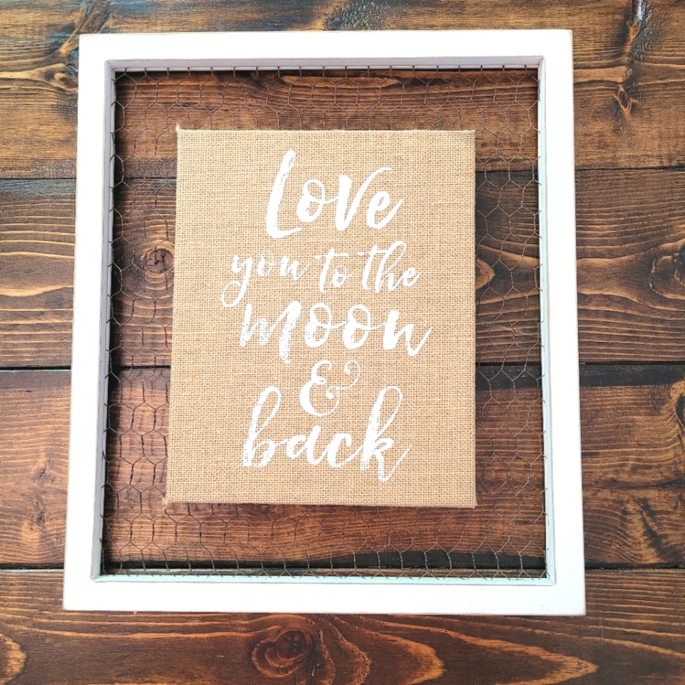 Chicken wire and burlap wall art